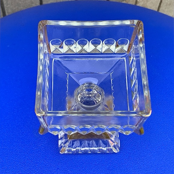 Mid Century Vtg Jeanette Gold Trim Cut Glass Pedestal Wedding Bowl Candy Dish - Picture 6 of 16